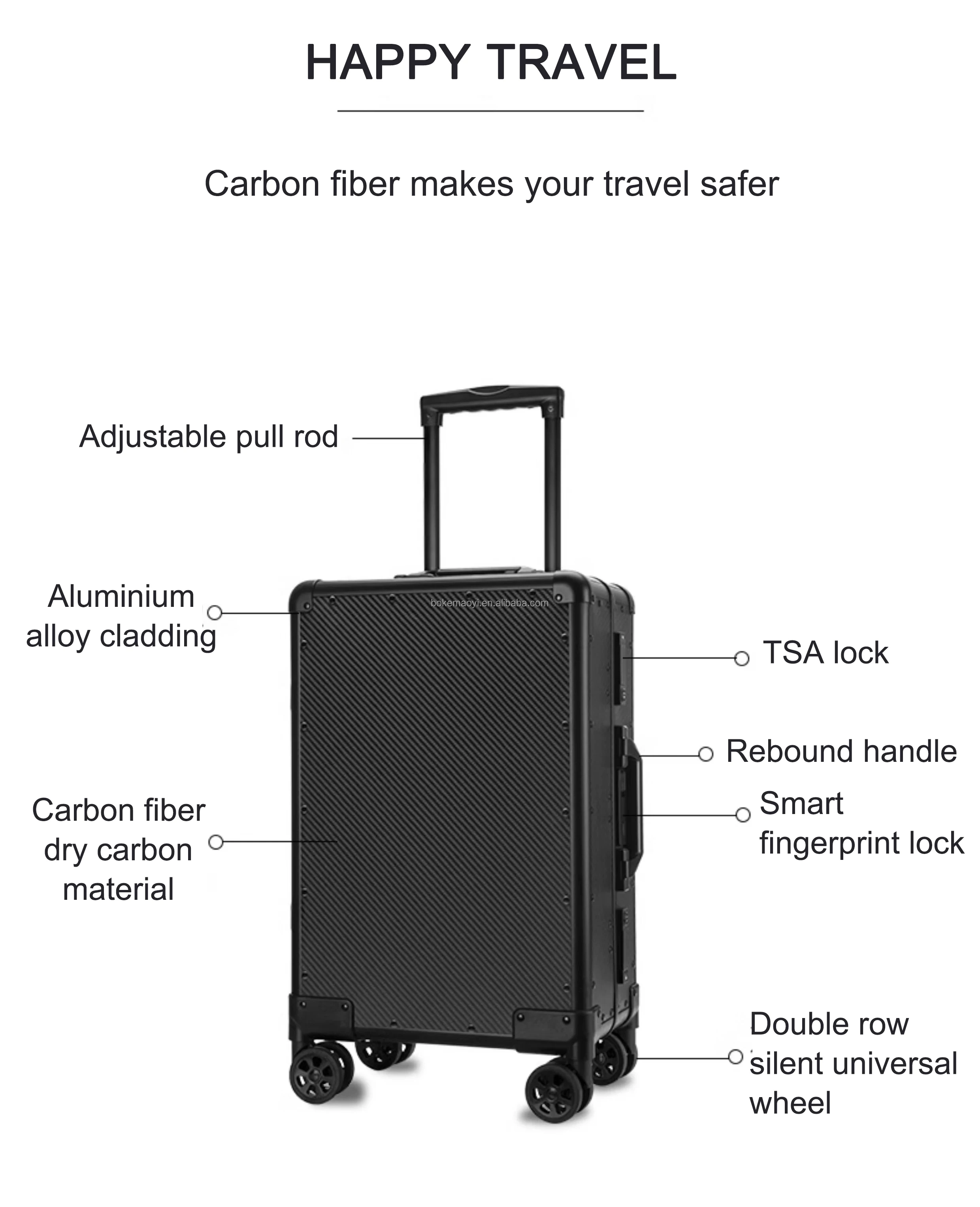 Lunique Best Universal Wheels Carbon Fiber Suitcase Luggage Carbon