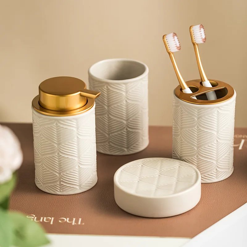 Modern Ceramic Bathroom Wash Set: Four-Piece Decorative Gargle Cups & Toiletry Accessories