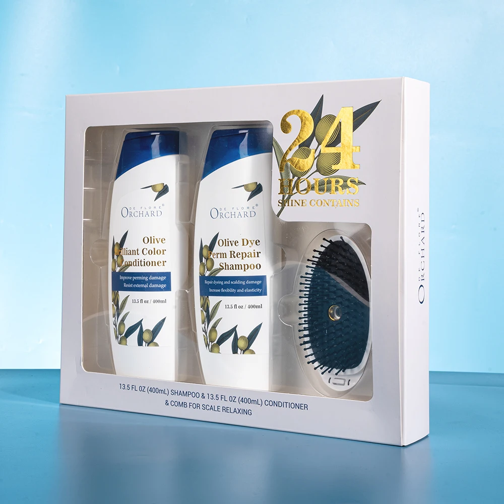 Oem Private Label Shampoo With Head Massager Olive Dye Perm Repair