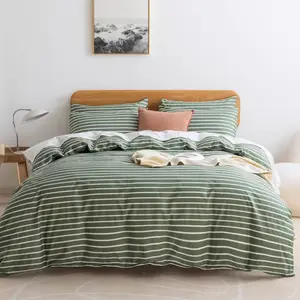 100% Natural Cotton 3pcs Striped Duvet Cover Sets, Stripes Pattern Printed Comforter Cover,with Zipper Closure & Corner Ties