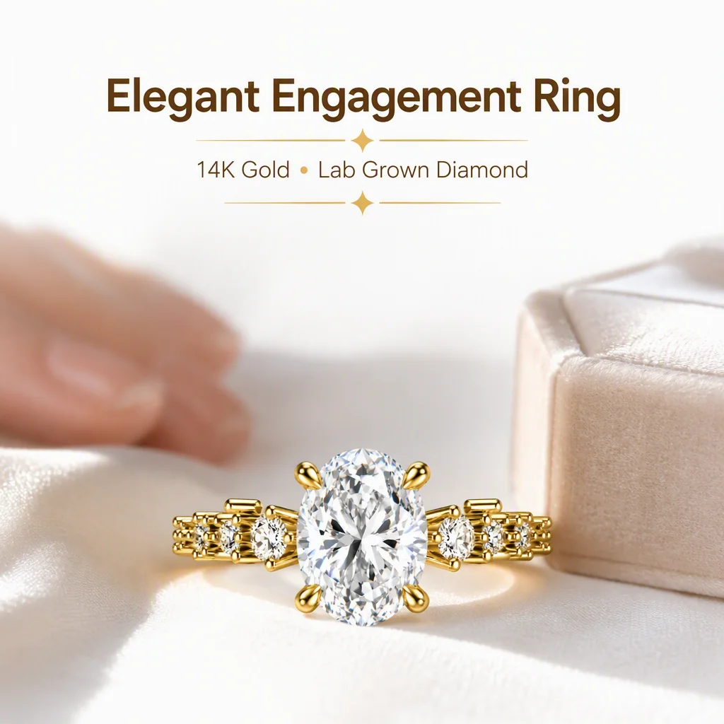 14K Gold Oval Cut Lab Grown Diamond Ring Oval Round Lab Created Diamond Engagement Ring Lab Diamond Rings for Women