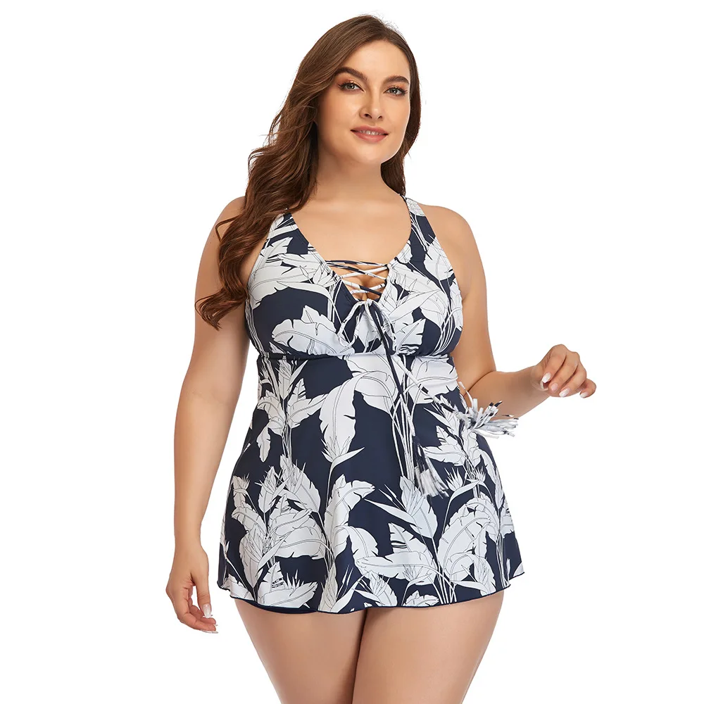 Women's Plus Size Swimwear Floral Tankini Set Drawstring Modest Two ...