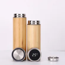 Smart Double Wall Stainless Steel Insulated Bamboo Tumbler Mug Temperature Display Water Bottle Lid Vacuum Flask Business Gifts