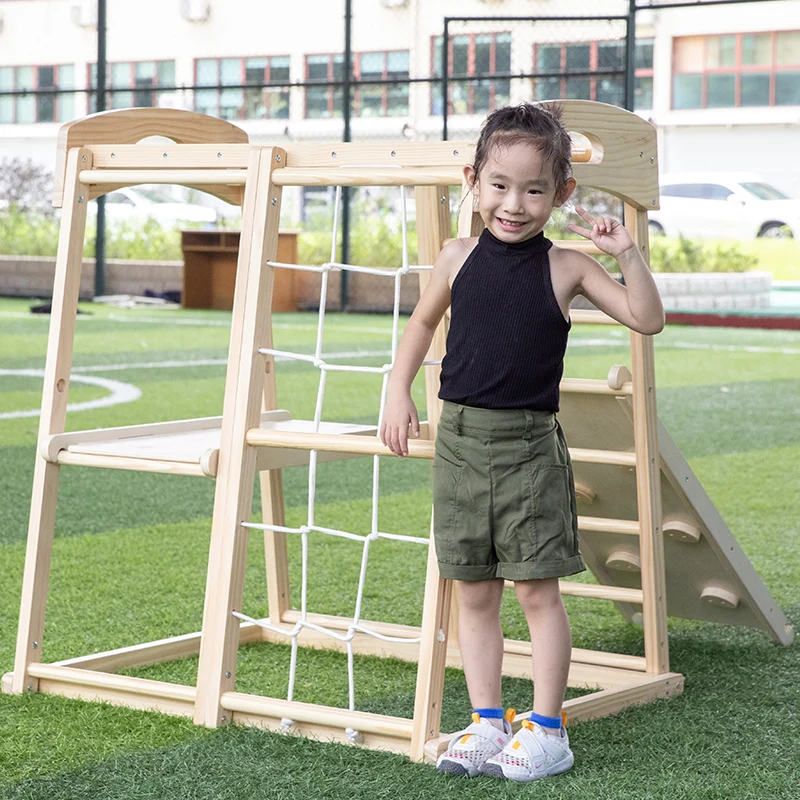 2023 New Outdoor Games Wooden Climbing Frame Playground Indoor