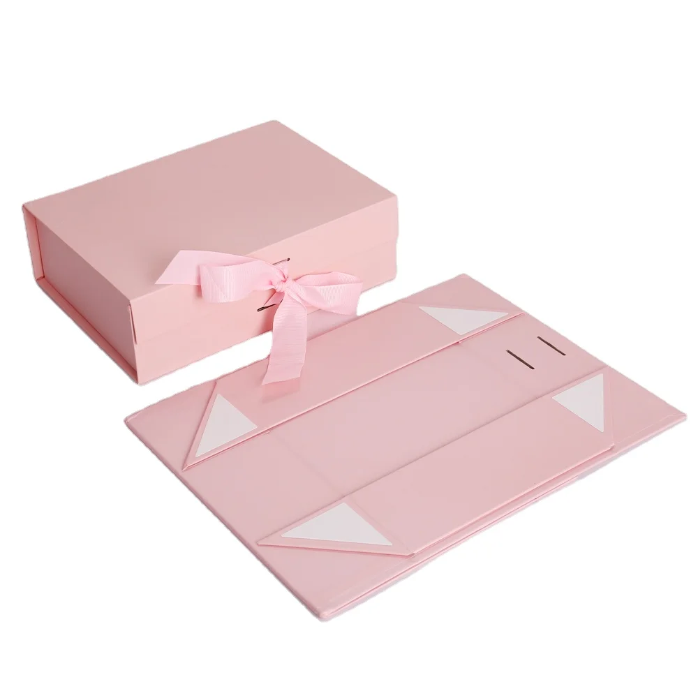 Custom Pink Gift Boxes With Ribbon Folding Gift Boxes With Magnetic Closure for Presents Package Box for Gift