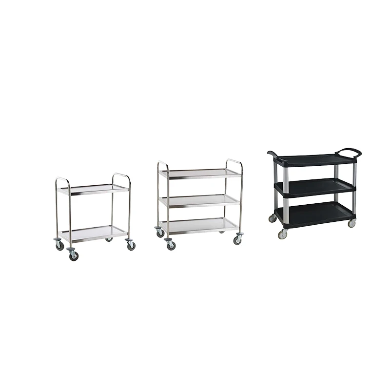 Linkrich Durable Two-Tier Stainless Steel Kitchen Cart Multifunctional Food Serving Trolley Dish Collection Hotels Restaurants