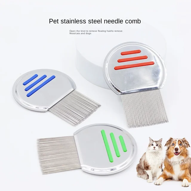 Wholesale Small Three-Bar Floating Hair Silicone Rubber Cat Comb Open Knot Stainless Steel Beauty Comb Pet Grooming Box Packing