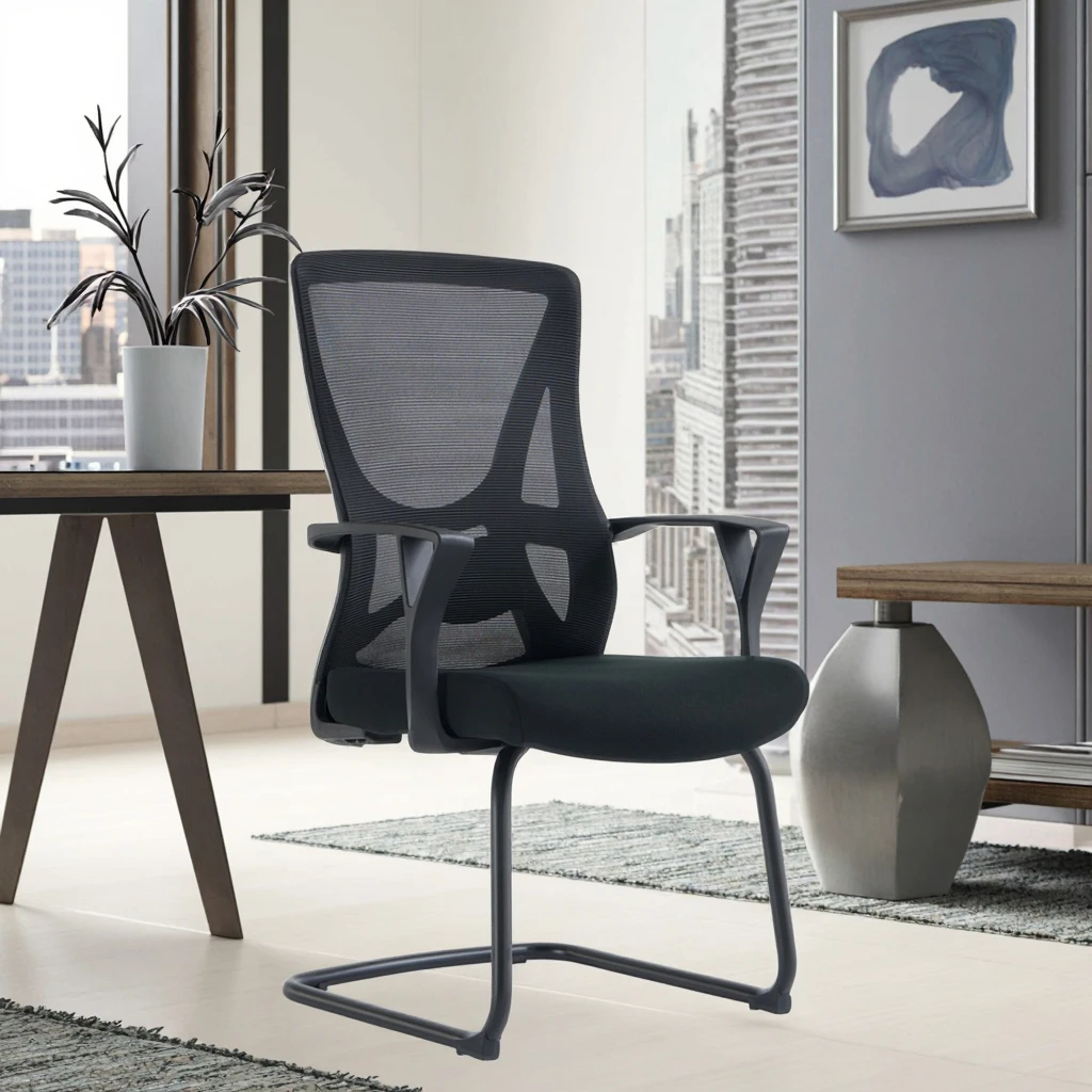 White Arched Base Minimalist Chair Integrated Lumbar Support Economy Office Home Seating 4