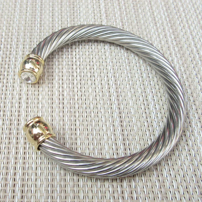 Stainless Steel Twisted Thread Double Color Diamond Bracelet Women Bracelet Stylish Simple Adjustable Jewelry Twisted Bracelets