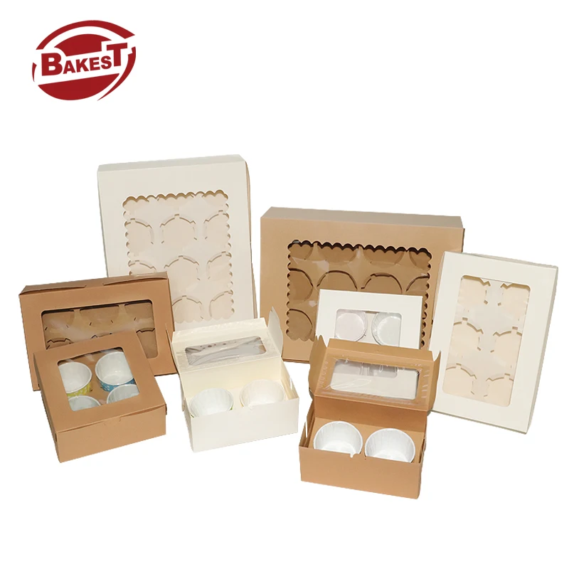 BAKEST White Cardboard Cupcake Box 2/4/6/12 Holes Cupcake Box Muffin  Packaging Box With Visual Window