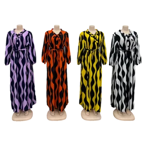 Wholesale New Summer Fashion Women's Printed V-neck High Waist Elegant Long Sleeve Dress