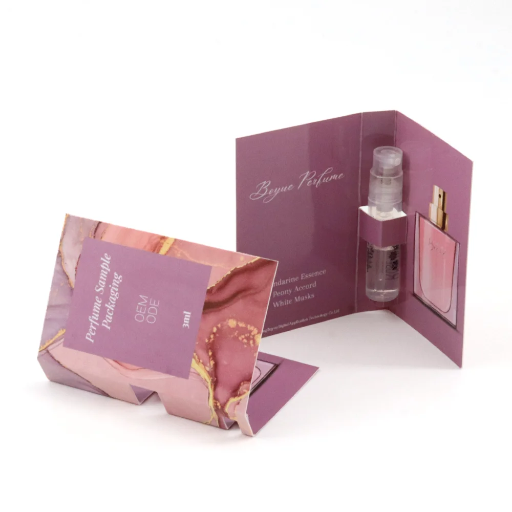 Wholesale Custom 1ml 2ml Sample Perfume Vial Glass Bottle Packaging Card Printing Perfume Paper Cards