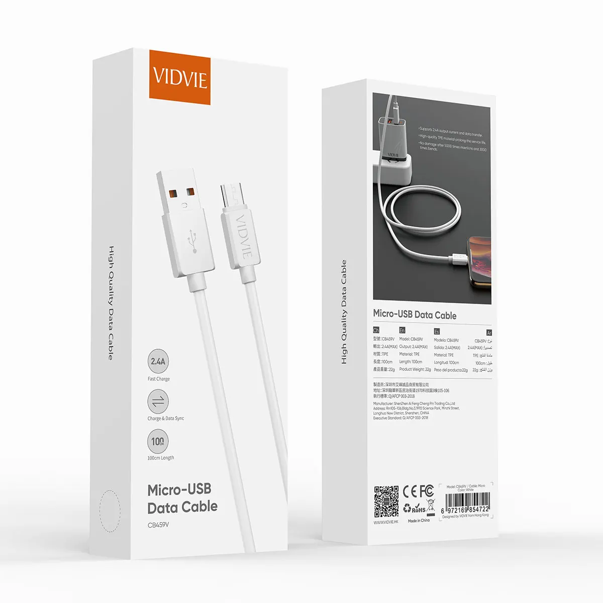 2.4A 100cm USB Data Cable for Samsung, TPE Material Anti Break V8 Micro USB Cables Android, VIDVIE CB459v - ANKUX.COM