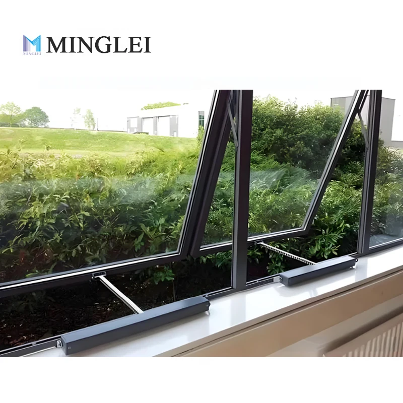 Minglei Ventilated Electric Awning Window Waterproof Laminated Safety Glass Aluminium Smart Window