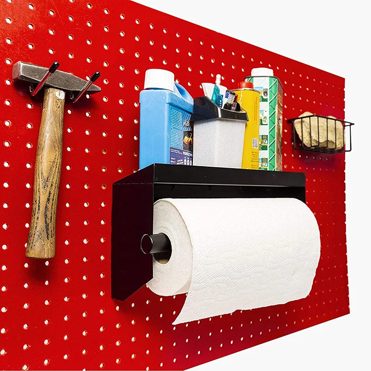 Jhmech Black Metal Heavy Duty Pegboard Shelf Spool Holder Custom Color Pegboard Wire Rack