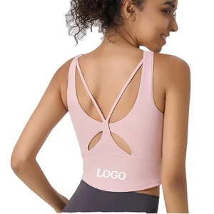 Butterfly Back Yoga Tank Top with Built-in Cup Women's Slim Waist Fitted Sports Bra for Outdoor Gym Workout Fitness Underwear