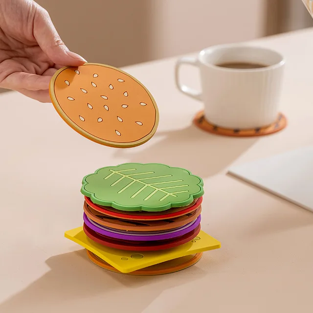8pcs set Hamburger Shape Coasters Creative Cup Pad Gift for Housewarming