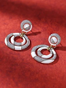 Circular Zircon Clip-on Earrings Platinum Plated Resin with Bezel Setting Trendy Women's Gift