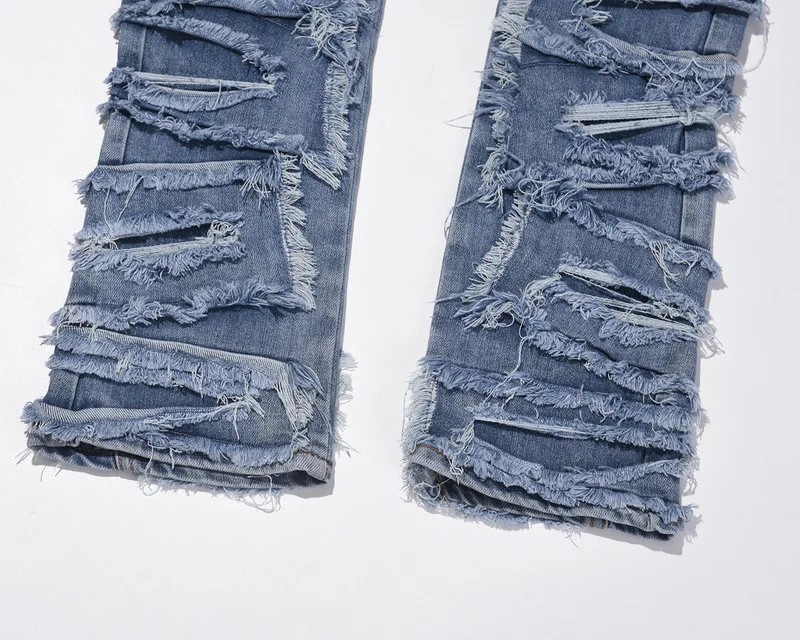Pánské stylové boyfriend džíny s rozšířenými rukávy, nový design, streetstyle, modré rip džíny_voghion.com