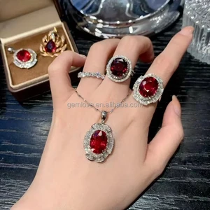 Luxury 9K/18K Gold Gemstone Set - 5.46ct Tourmaline Pendant, 8.28ct Garnet Wedding Ring & 6.65ct Tourmaline Bridal Ring