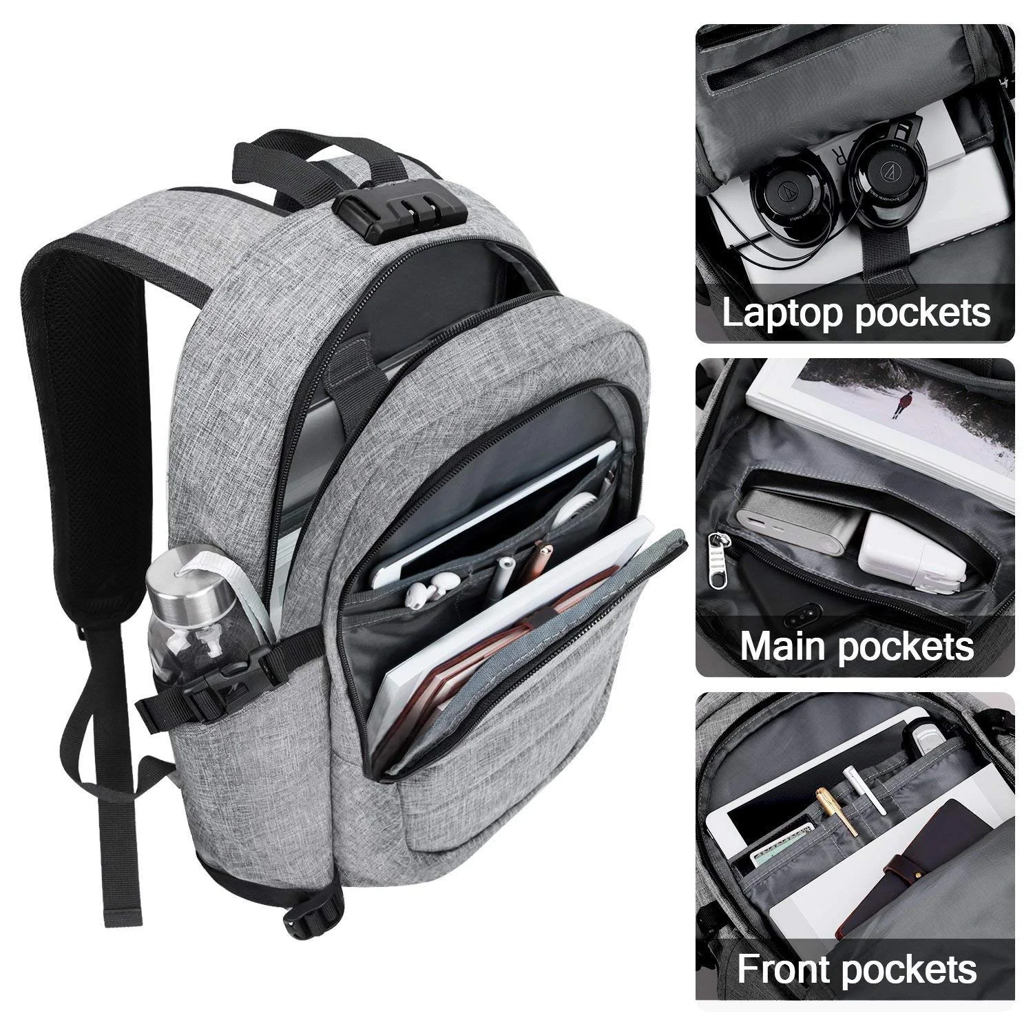 Fashion Lager Capacity Waterproof  Backpack bag for sport or Travel bags with USB charger port