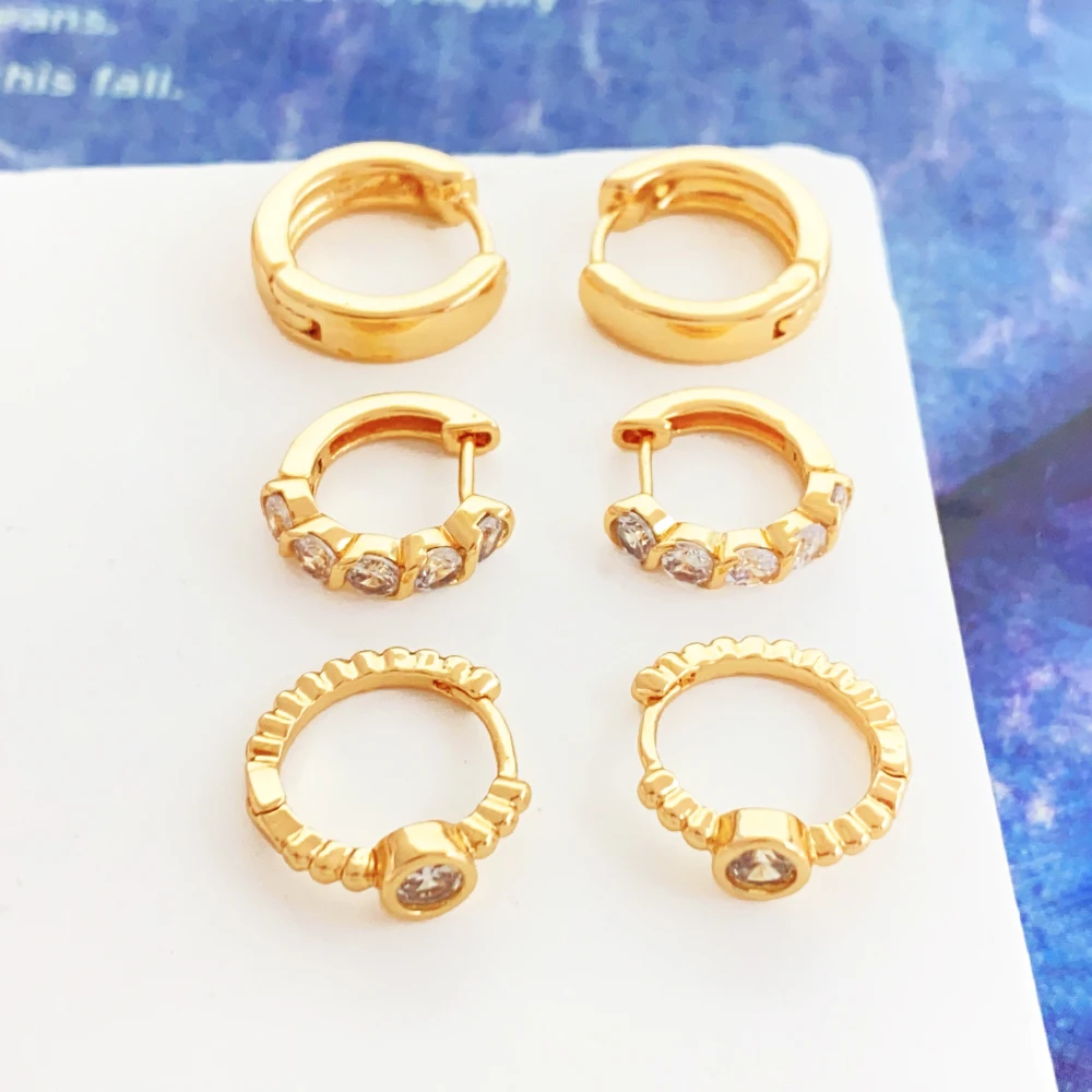 product women accessories jewelry rhinestone diamond gold plated customized alloy hoop clip on set earrings for women412-2