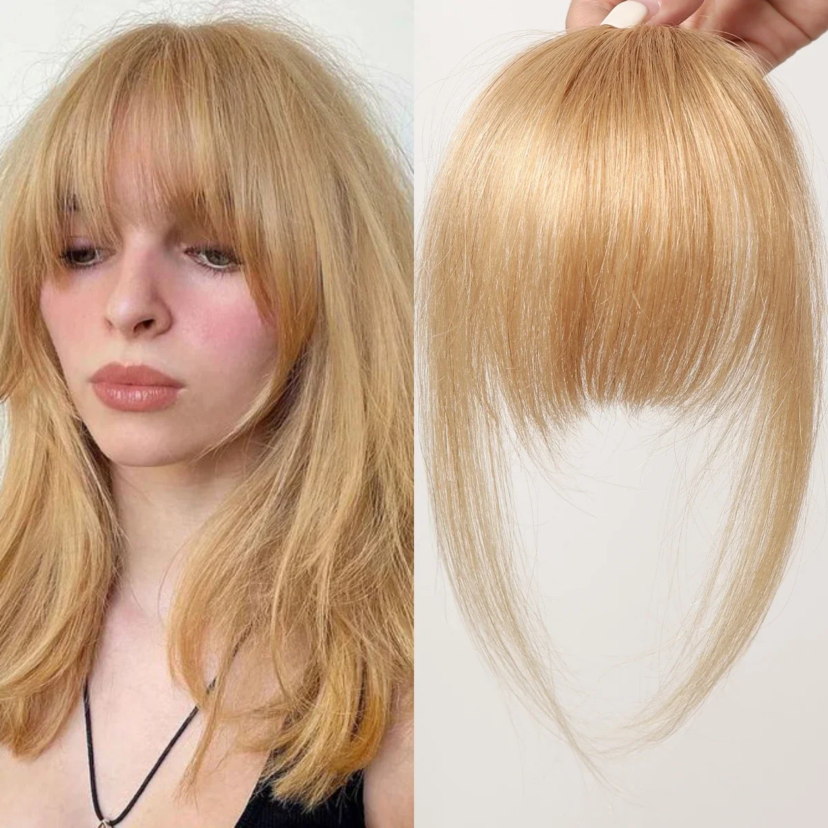 Platinum Blonde Human Hair Bangs Clip in Straight Hair Pieces for Women Blunt Bangs Extension_voghion.com