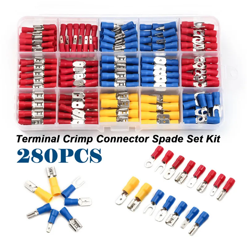 280Pcs/box Assorted Insulated Spade Crimp Terminal Electrical Wire Connect 9U RU 
