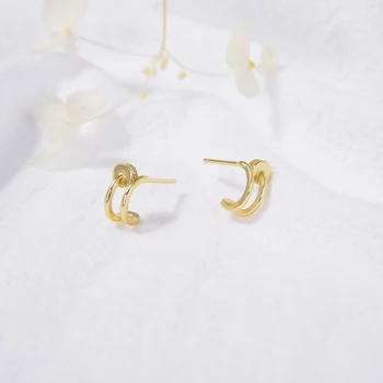 Wholesale newest korean fashion 14k solid gold plated statement double circle vintage hoop earrings