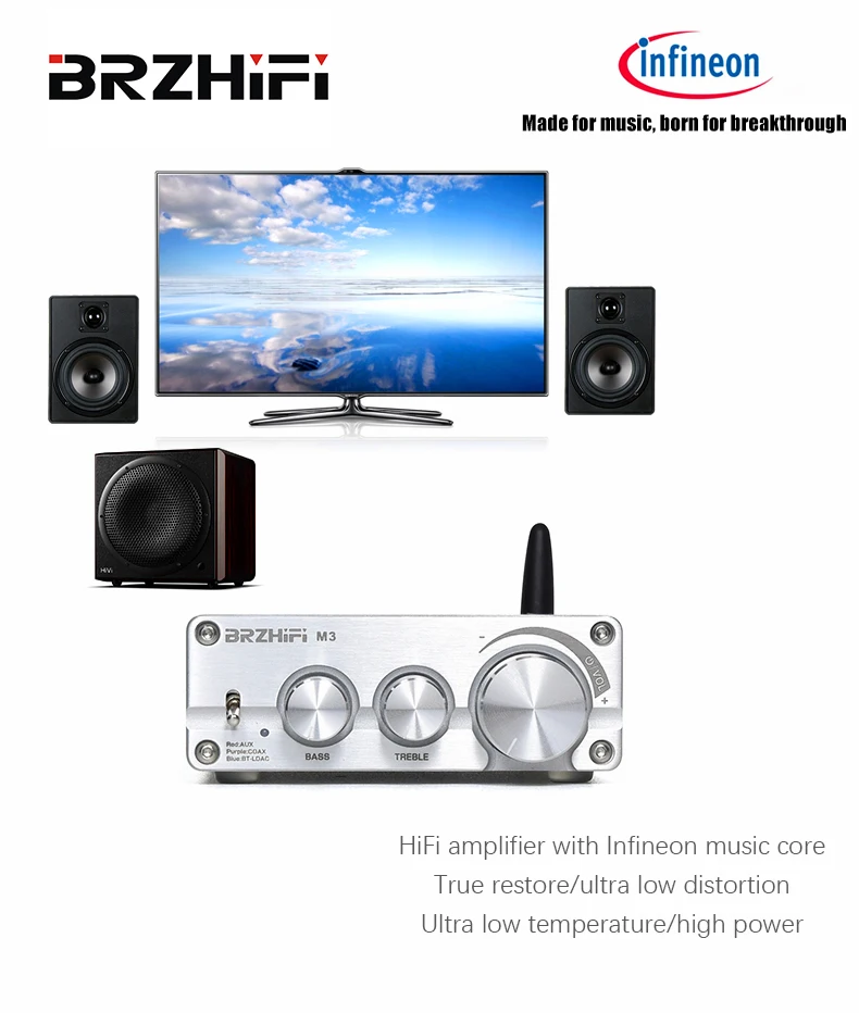 BRZHIFI M3 BT5.0 QCC5125 HiFi MA12070 80W*2 Digital Amplifier 2.1 HD Audio AUX APTX APTX-HD Mini Amp And DIY Stereo Home Theater details