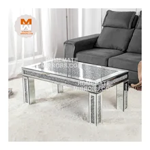Hot Classic Living Room  Glass Top Crushed DIamond Mirrored Coffee Table