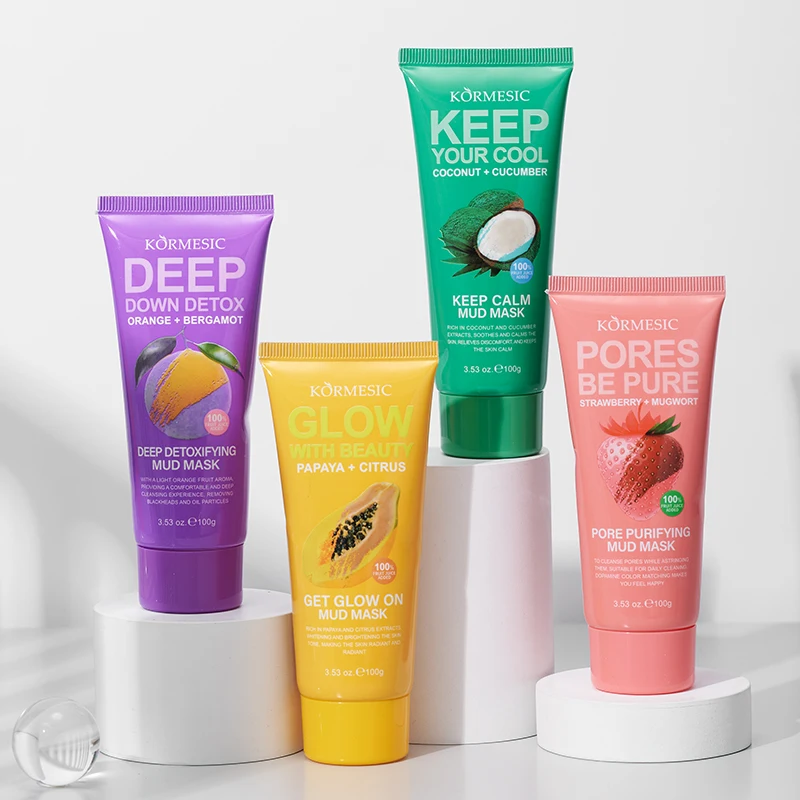 KORMESIC Wholesale 100g Clay Mask Coconut Cooling Papaya Glow Orange Deep Detox Strawberry Purification Pore Mud Mask