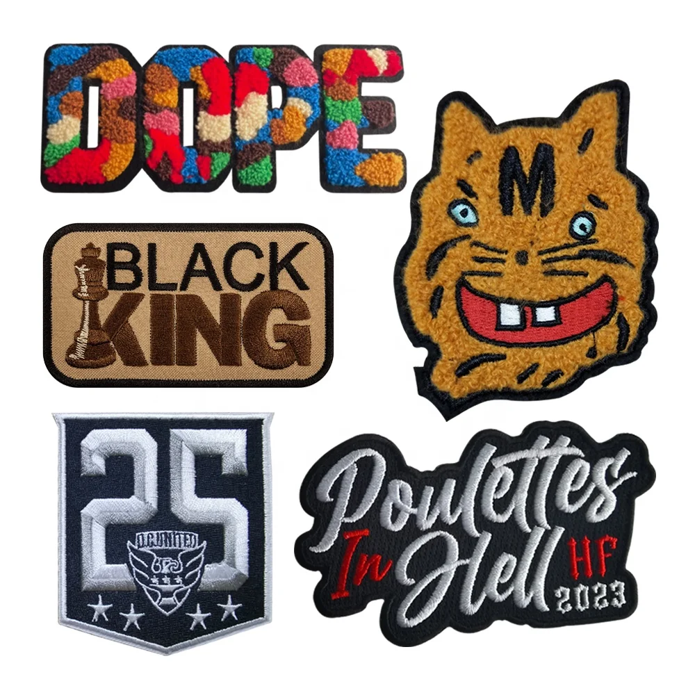 Custom Textile Label Tag With Logo Garment Embossed Embroidered Patches Heat Transfer Iron on Logo Embroidery Badges for Clothes