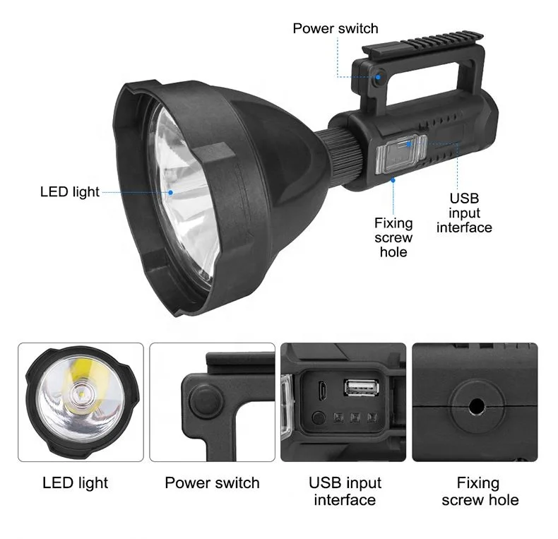 Portable XHP70 Torch Powerful LED Flashlight Waterproof Spotlight USB Rechargeable Searchlight with Base Fishing Light Lantern
