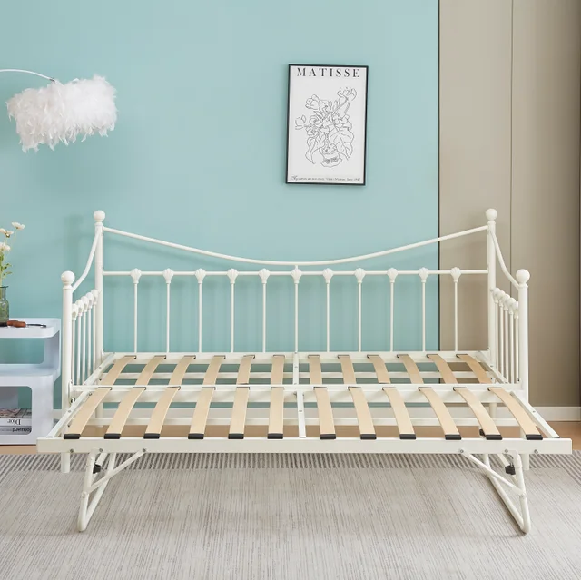 Latest Design Factory Wholesale Modern Metal Iron Steel Pull up Trundle Day Bed Daybed Trundle Sofa Bed