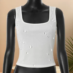 Viviblook Y25TP277 Ladies Outfits Sexy Tank Top Autumn New Sexy Solid Color Vest Rhinestone Strapless Crop Top for Women