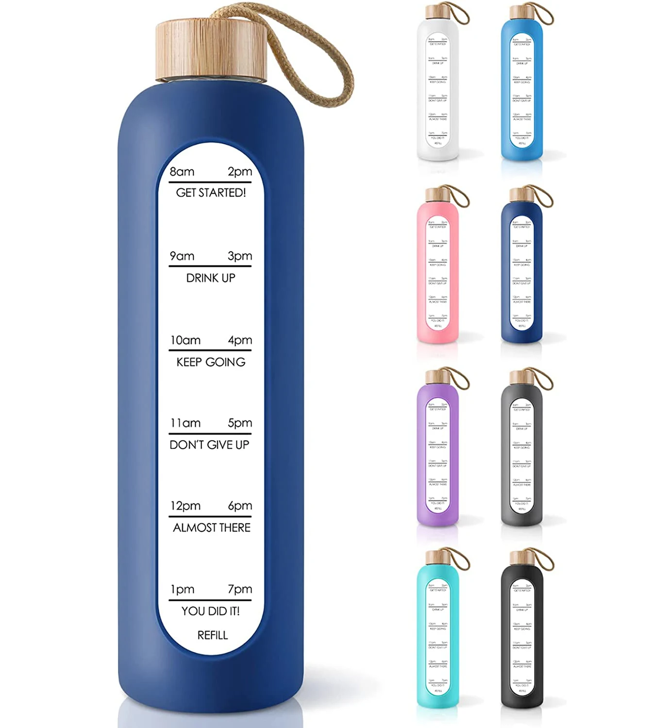 Leak Proof Reusable Motivational 32 Oz Borosilicate Glass Water Bottle With Time Marker Reminder Quotes