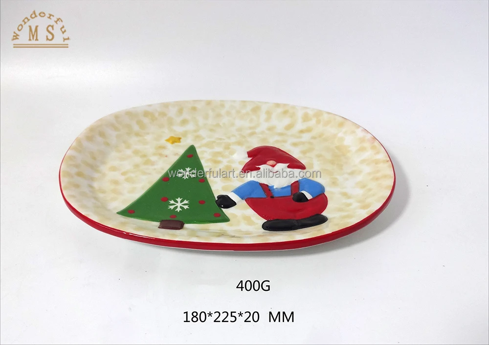 Ceramic serving plate red Santa Claus dish plate candy tray dried fruit plate Christmas tree tableware festival gift