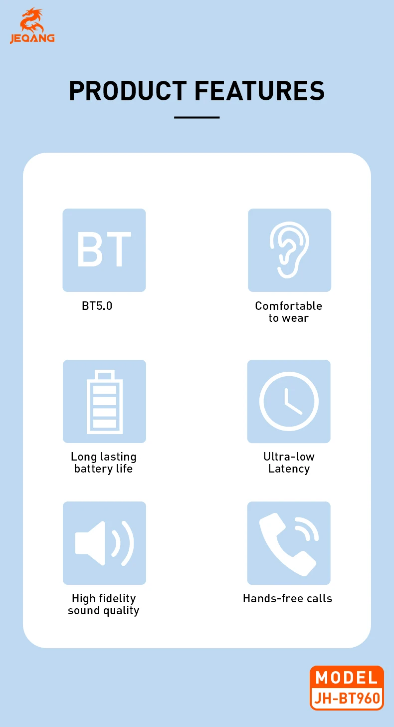 Jeqang-960 True Wireless Stereo BT Headset On-Ear & Over-Ear Dynamic Gaming Headphones with TF FM Support for DJ Sports Travel