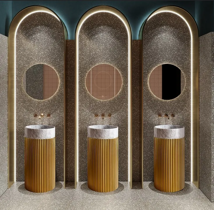 Italian Luxury Stainless Steel stand and Marble Washstand basin Hotel Column Washbasin Villa Home Balcony Bathroom Basin