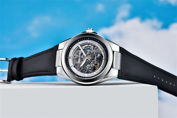 Часы Benyar 5207M, роскошные мужские часы с механизмом, горячая распродажа, ремешок из натуральной кожи, водонепроницаемые, автоматические, полые, деловые часы