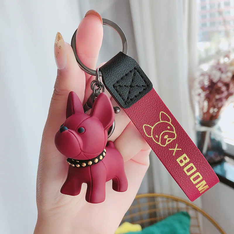 Fashion Punk French Bulldog Keychain PU Leather Dog Keychains for Women Bag  Pendant Jewelry Trinket Men's Car Key Ring Key Chain - AliExpress