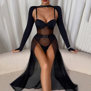 2025 New Arrival Women's Sexy Lingerie Set Hot Sales Mature See-through Mesh Bodysuit