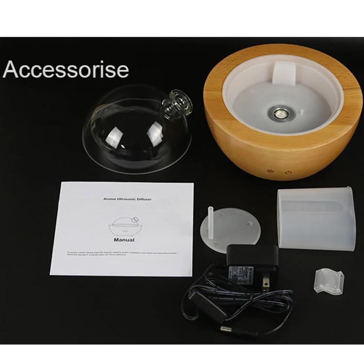 Intelligent Glass Cover and Wooden Base Ultrasonic Aroma Diffuser Humidifier Essential Oil Diffuser