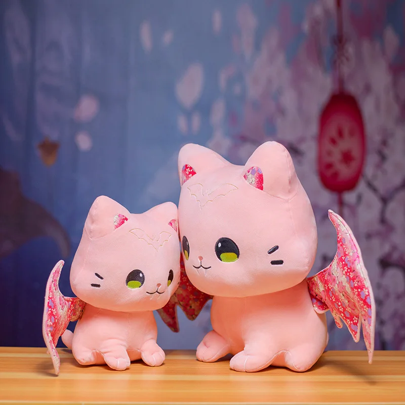 Newest Custom Cherry Blossom Bat Cat Doll Pink Angel Cat Plush Pillow  Stuffed Animals Plush Cat