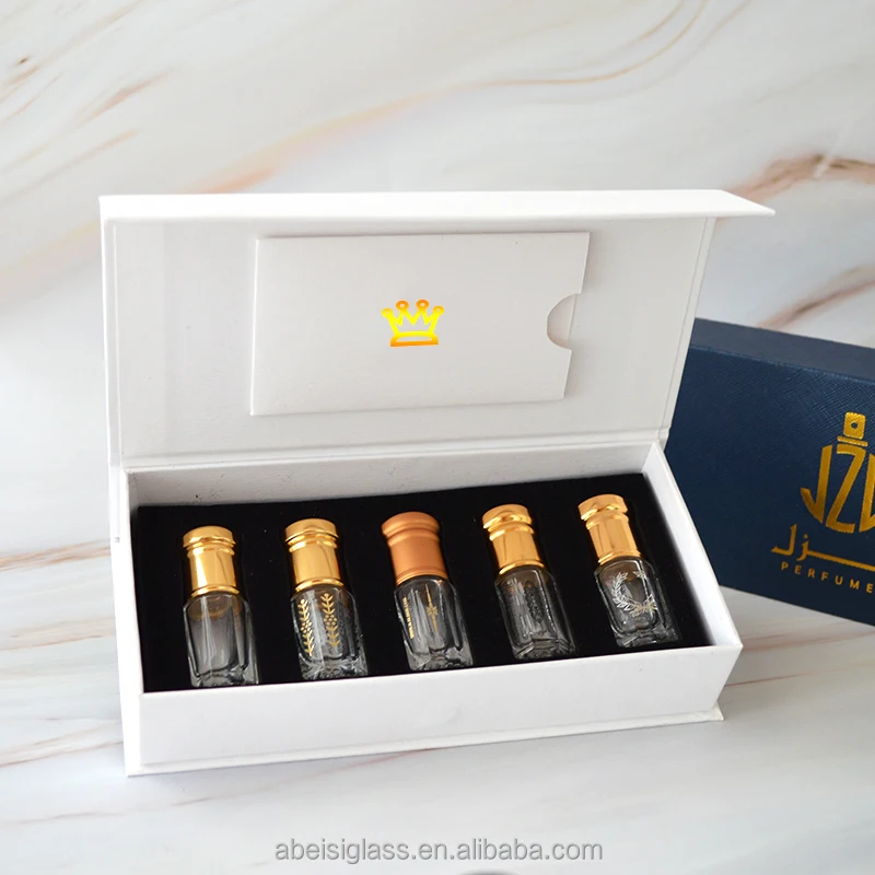 Luxury Custom Logo Perfume Sample Set Packaging Essential Oil Dubai Arabian Oud Attar Bottle Vial Gift Box With Foam Insert