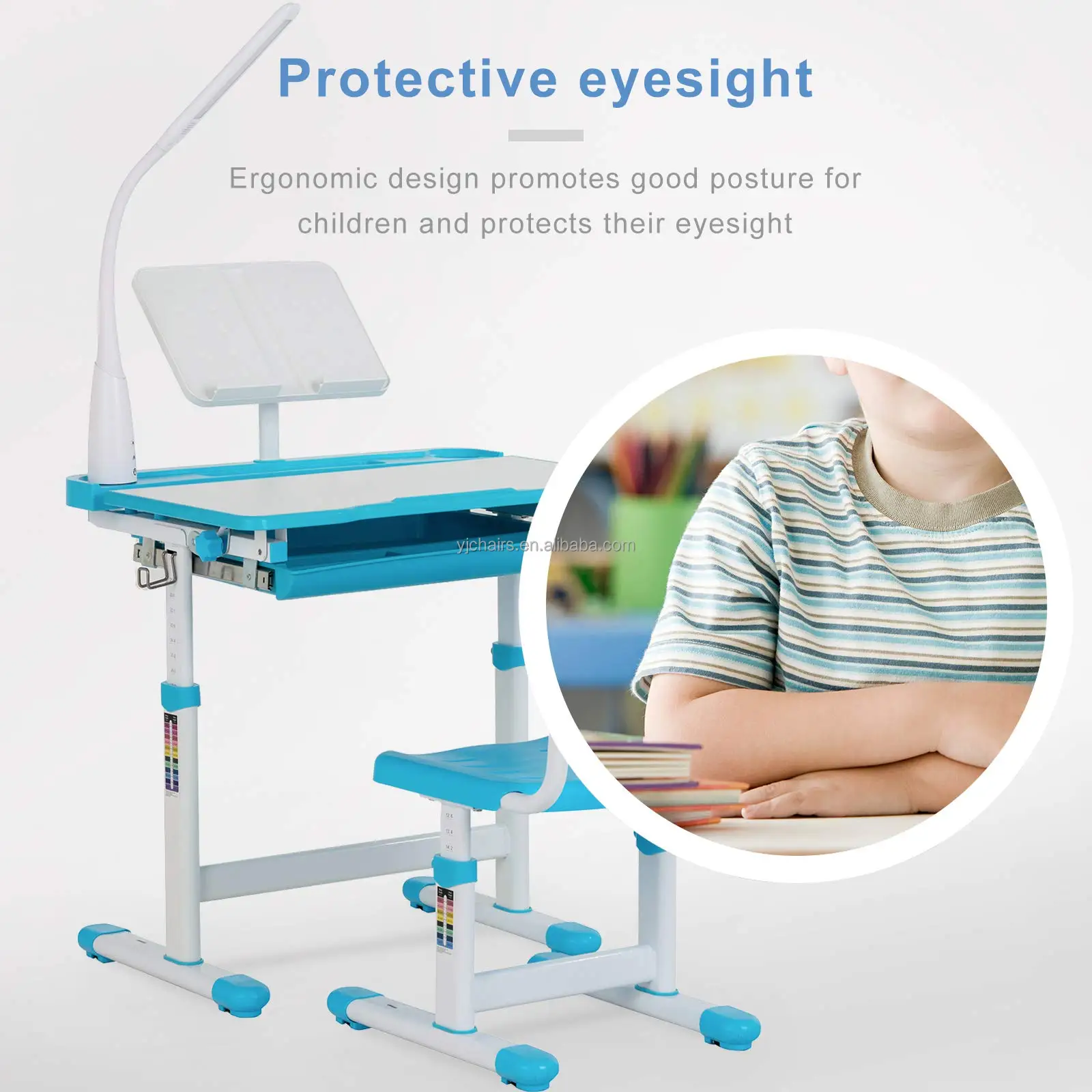 Height Adjustable Children Study Table And Chair Set Kids Desk With ...