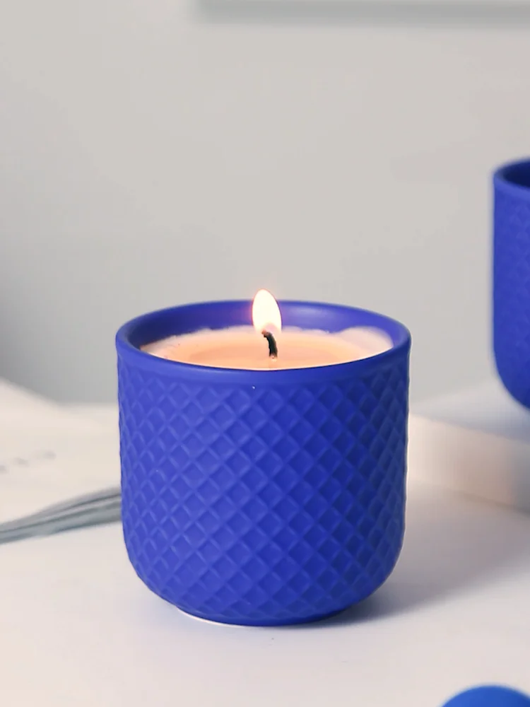 Minimalism Style Matte Pink Candle Jars Fluted Ceramic Candle Vessels