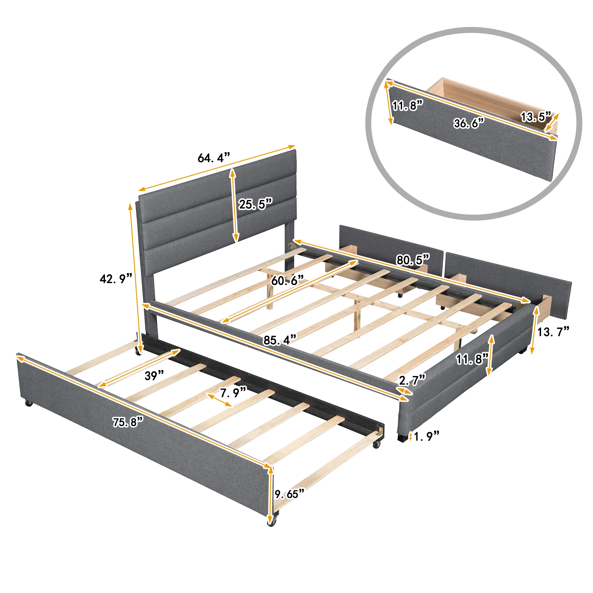 Modern Minimalist Upholstered Low Platform Bed With Extendable