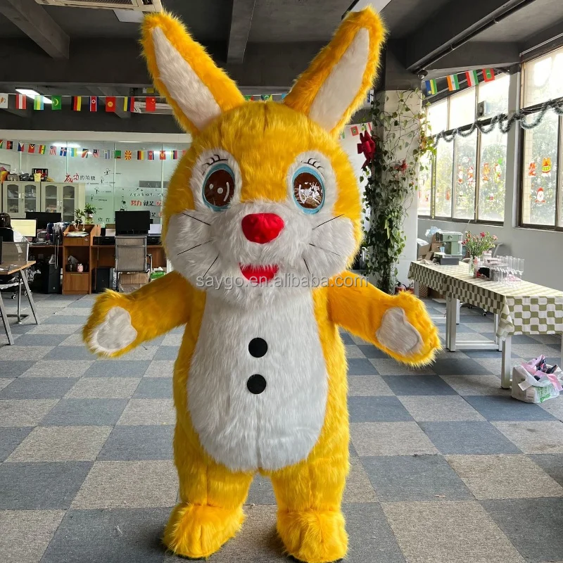 Grass Green Long Furry Short Eared Bunny Mascot Costume 2m Inflatable Easter Hare Rabbit Costume Suits for Performance